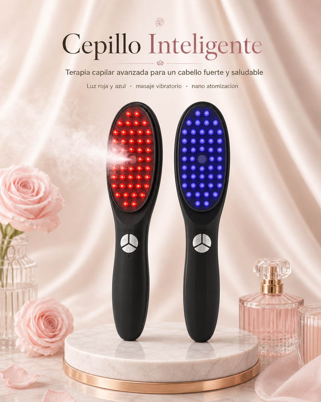 Cepillo capilar con vapor, masaje y luz LED en casa ✨